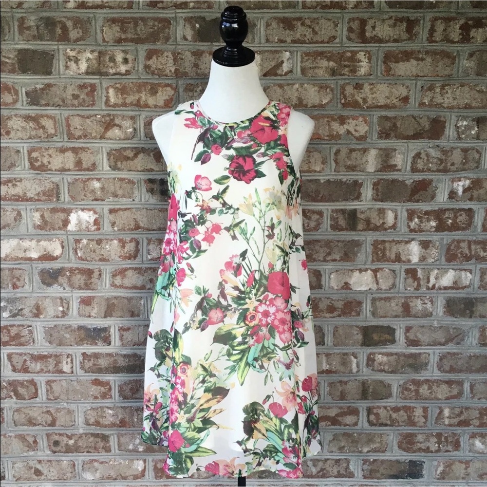 Just Taylor Cream Floral Chiffon Dress Sz 2
